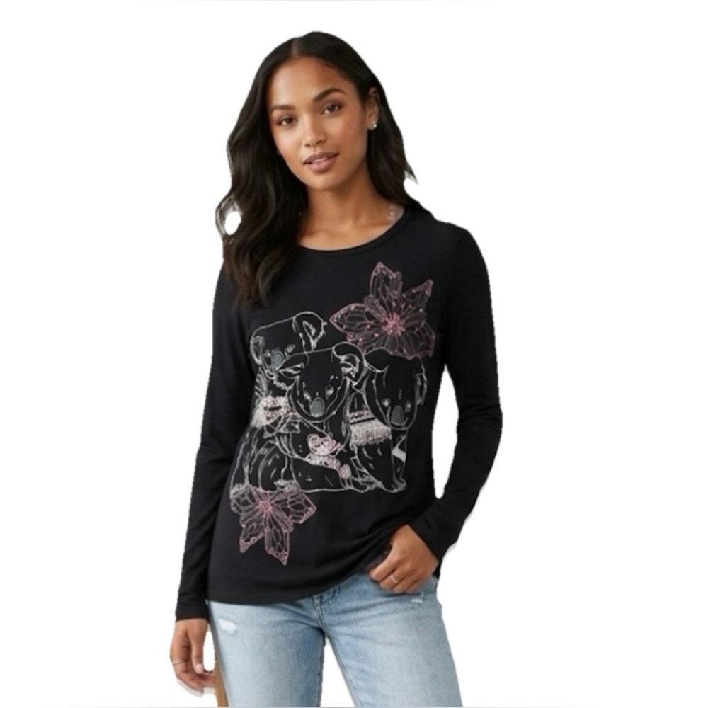 Key Closet Koala Bear Women’s Black Crystal Studded Long Sleeve Size Small